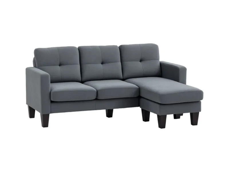 Sale HOMCOM Ecksofa Polyester Schaumstoff 186L x 130B x 84H cm Dunkelgrau