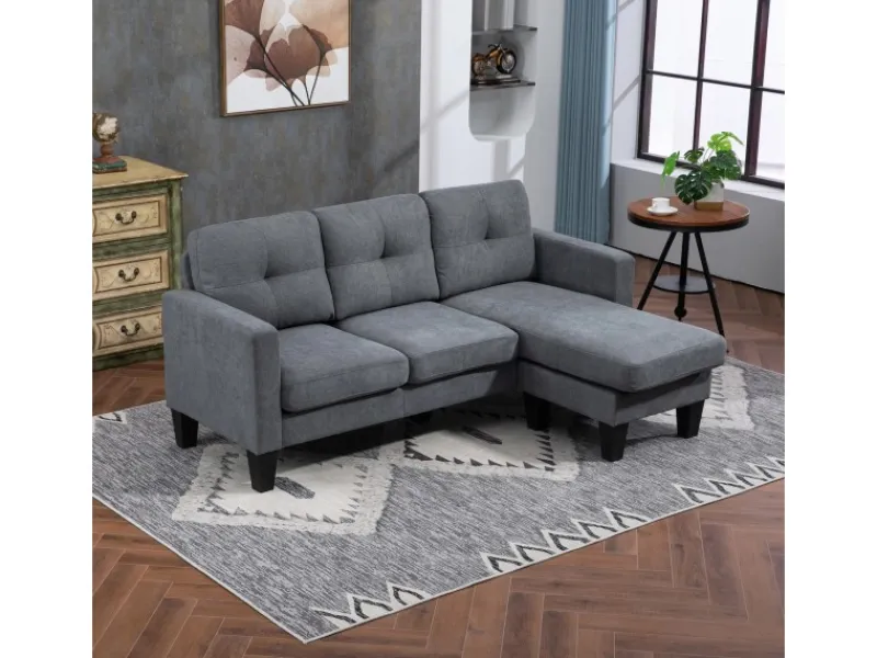 Sale HOMCOM Ecksofa Polyester Schaumstoff 186L x 130B x 84H cm Dunkelgrau