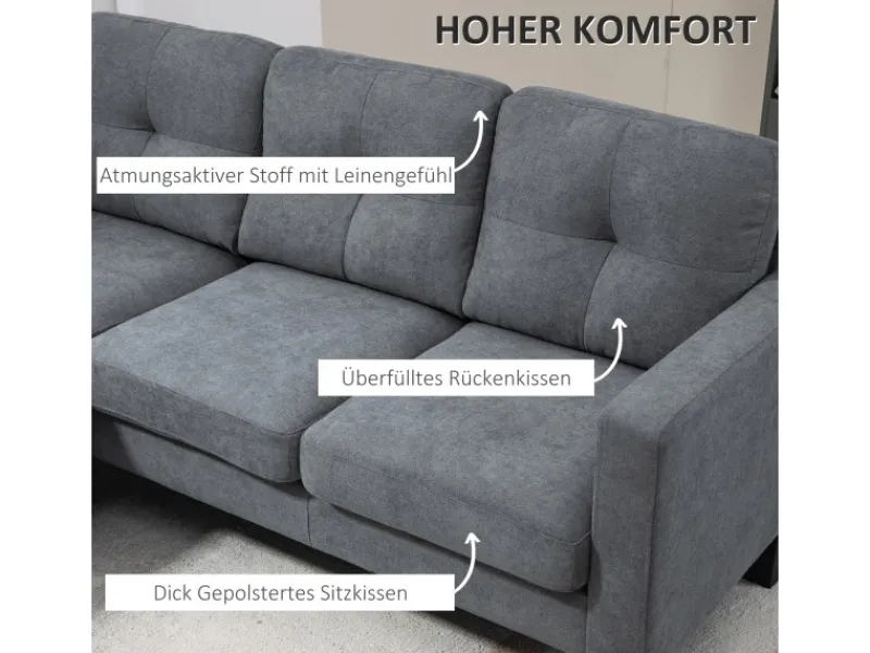 Sale HOMCOM Ecksofa Polyester Schaumstoff 186L x 130B x 84H cm Dunkelgrau