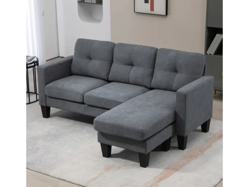 Sale HOMCOM Ecksofa Polyester Schaumstoff 186L x 130B x 84H cm Dunkelgrau