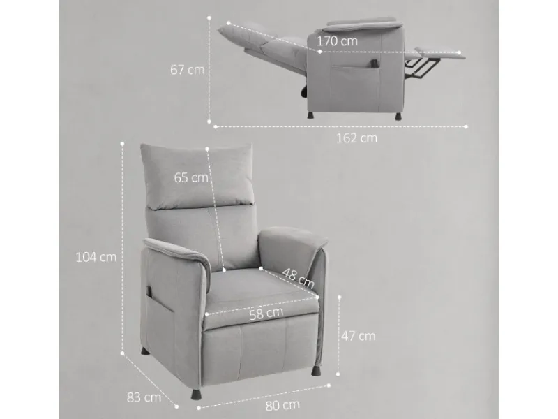 HOMCOM Elektrischer Relaxsessel Polyester Schaumstoff 83L x 80B x 104H cm Grau