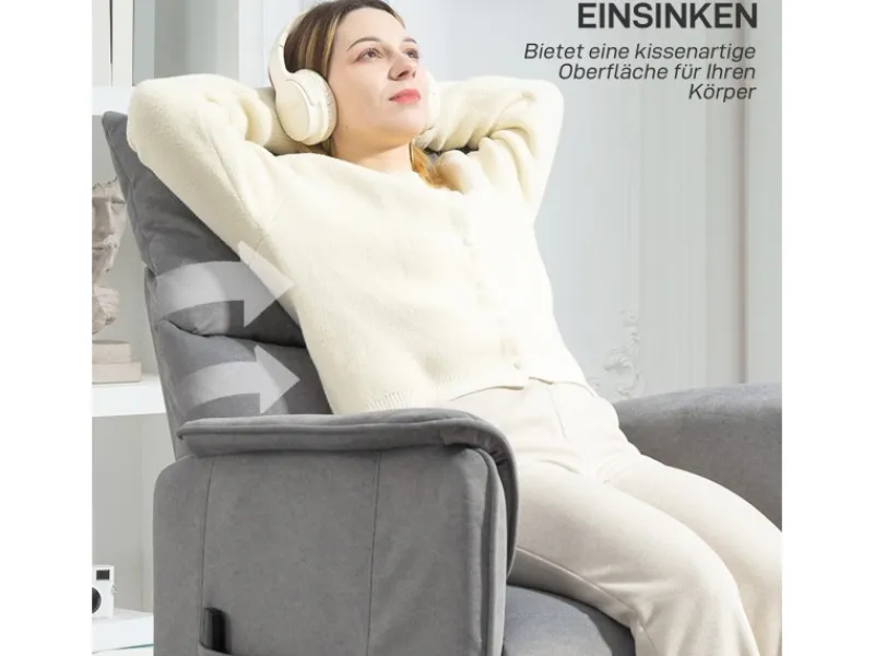 HOMCOM Elektrischer Relaxsessel Polyester Schaumstoff 83L x 80B x 104H cm Grau