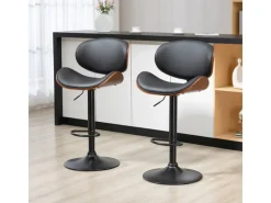 Hot HOMCOM 2er-Set Barhocker Höhenverstellbar mit Fußstützen Schwarz 53 x 52 x 92-112cm