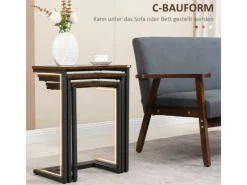 Hot HOMCOM 3er-Set Beistelltische C-förmige mit Stahlgestell Rustikal-Braun