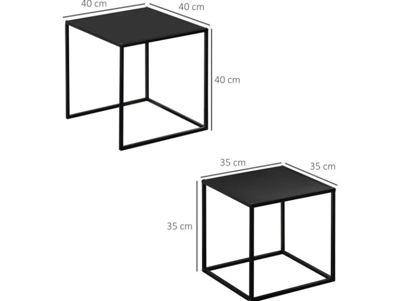 HOMCOM 2er-Set Couchtisch Eckiger aus Stahlgestell bis 10 kg Belastbar Schwarz