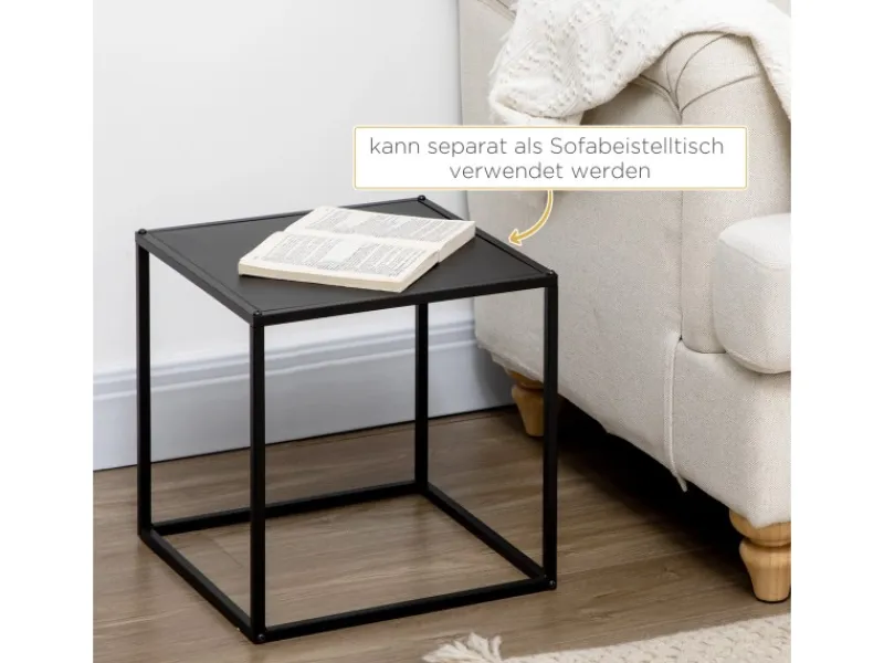 HOMCOM 2er-Set Couchtisch Eckiger aus Stahlgestell bis 10 kg Belastbar Schwarz
