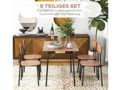 HOMCOM Essgruppe mit 4 Stühlen MDF Stahl Teak 110L x 70B x 75H cm