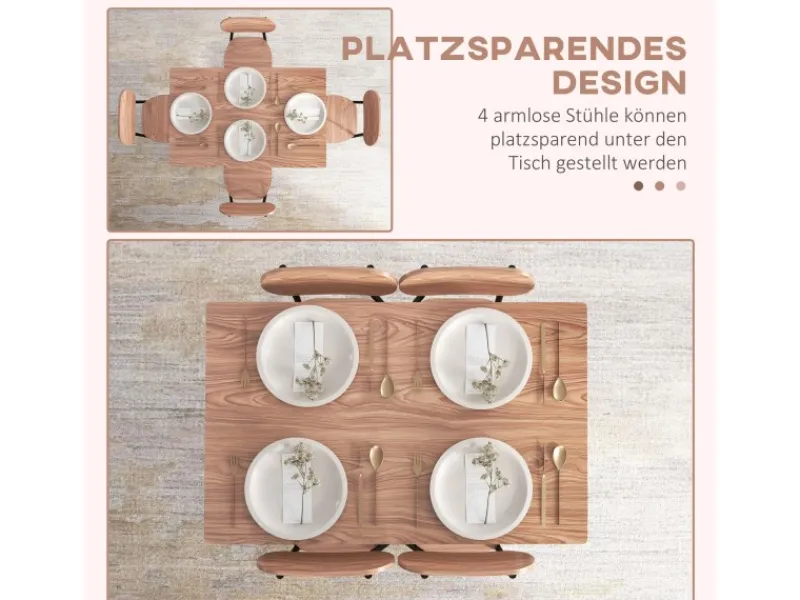 HOMCOM Essgruppe mit 4 Stühlen MDF Stahl Teak 110L x 70B x 75H cm