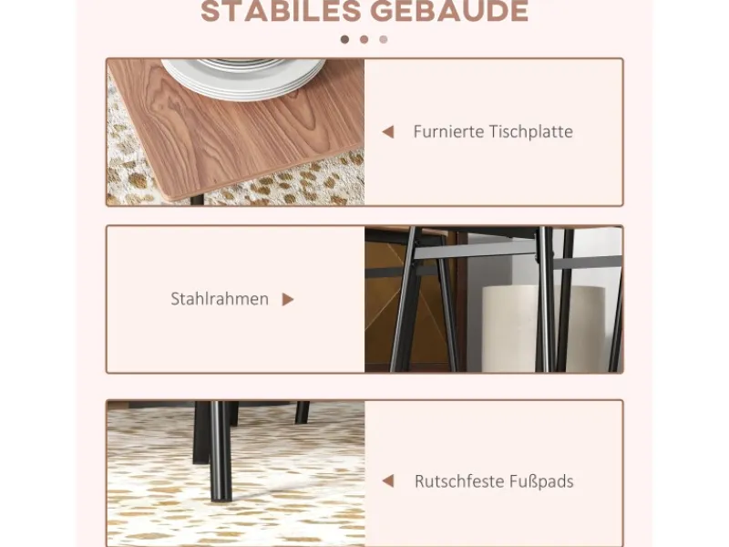 HOMCOM Essgruppe mit 4 Stühlen MDF Stahl Teak 110L x 70B x 75H cm