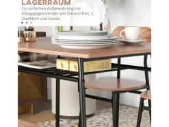 HOMCOM Essgruppe mit 4 Stühlen MDF Stahl Teak 110L x 70B x 75H cm