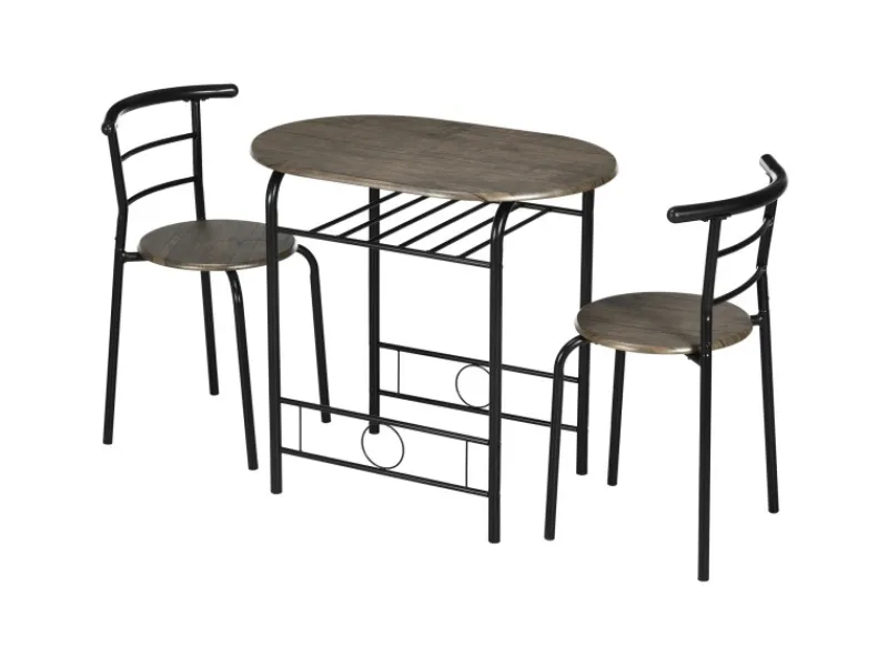 HOMCOM Essgruppe mit 2 Stühlen MDF Metall Schwarz 80L x 53B x 74,5H cm