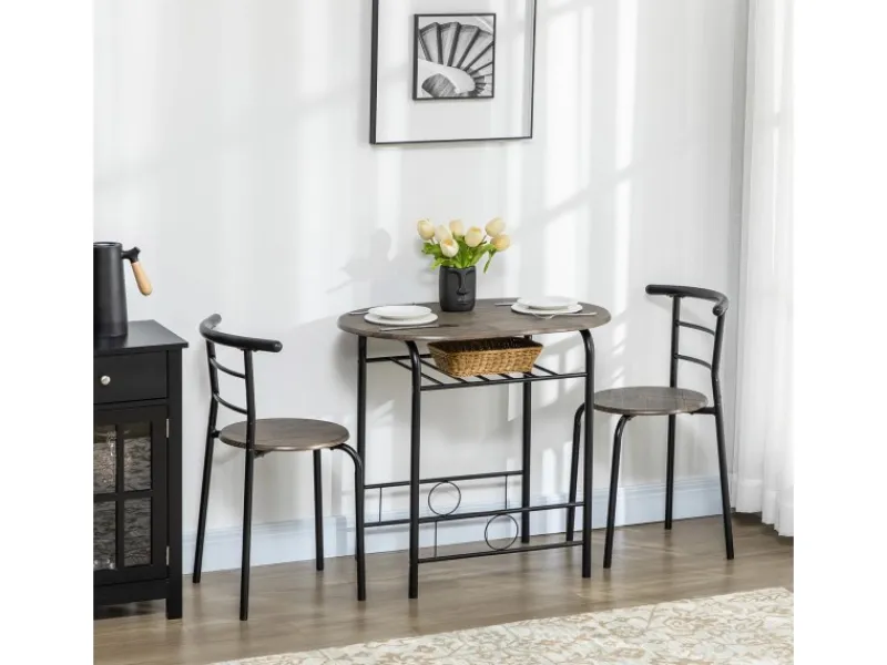 HOMCOM Essgruppe mit 2 Stühlen MDF Metall Schwarz 80L x 53B x 74,5H cm