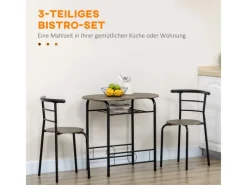 HOMCOM Essgruppe mit 2 Stühlen MDF Metall Schwarz 80L x 53B x 74,5H cm