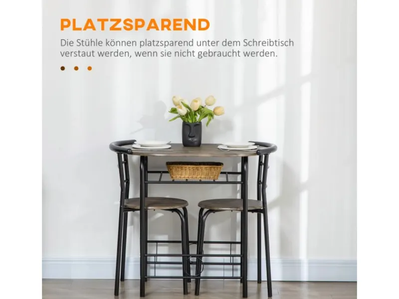 HOMCOM Essgruppe mit 2 Stühlen MDF Metall Schwarz 80L x 53B x 74,5H cm