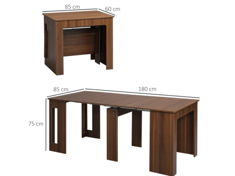 HOMCOM Esstisch Klapptisch Ausziehbar Modernes Design Braun 180 x 85 x 75cm