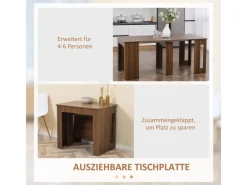 HOMCOM Esstisch Klapptisch Ausziehbar Modernes Design Braun 180 x 85 x 75cm