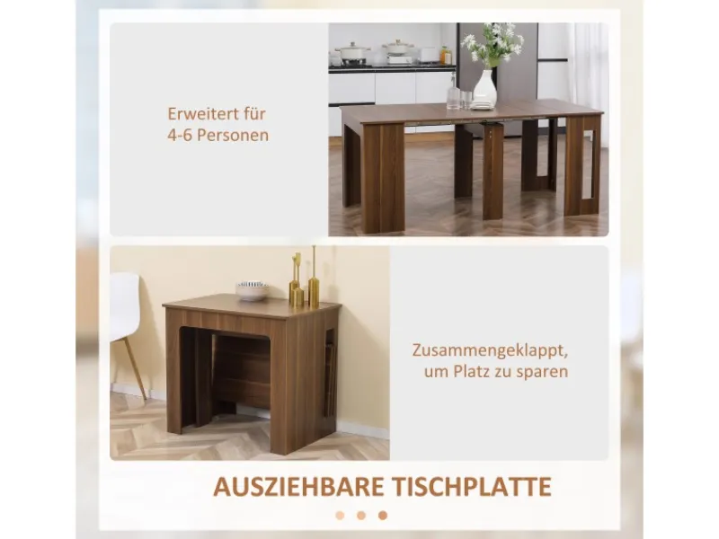 HOMCOM Esstisch Klapptisch Ausziehbar Modernes Design Braun 180 x 85 x 75cm