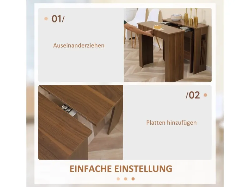 HOMCOM Esstisch Klapptisch Ausziehbar Modernes Design Braun 180 x 85 x 75cm