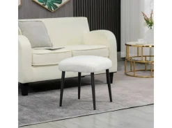 Online HOMCOM Fußhocker mit Kaschmir-Optik Stahlbeine Cremeweiß 42 x 42 x 47 cm