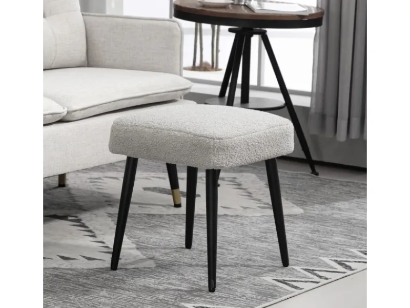 HOMCOM Fußhocker mit Kaschmir-Optik Stahlbeine Hellgrau 42 x 42 x 47 cm