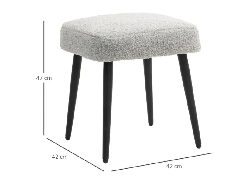 HOMCOM Fußhocker mit Kaschmir-Optik Stahlbeine Hellgrau 42 x 42 x 47 cm