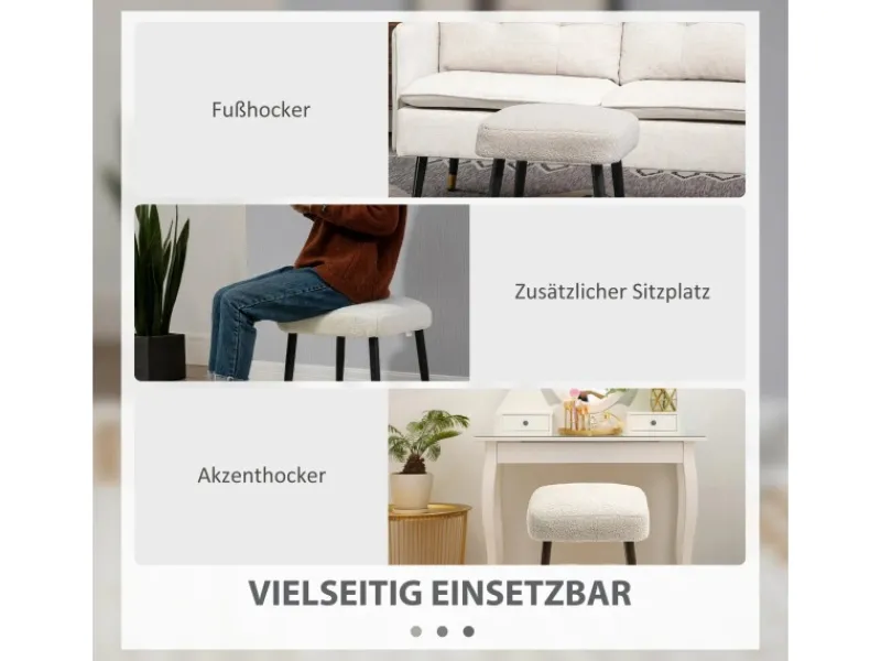 HOMCOM Fußhocker mit Kaschmir-Optik Stahlbeine Hellgrau 42 x 42 x 47 cm