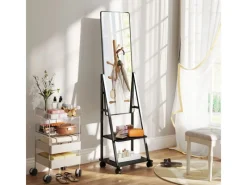 HOMCOM Ganzkörperspiegel Stahl Spanplatte Schwarz 42L x 37B x 155H cm