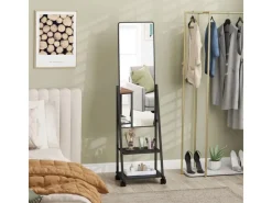 HOMCOM Ganzkörperspiegel Stahl Spanplatte Schwarz 42L x 37B x 155H cm