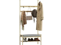 Outlet HOMCOM Garderobe mit Schuhbank Bambus Naturholz 73,5L x 34B x 171H cm