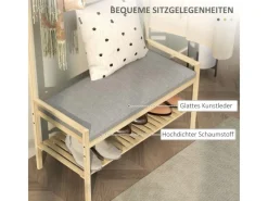 Outlet HOMCOM Garderobe mit Schuhbank Bambus Naturholz 73,5L x 34B x 171H cm