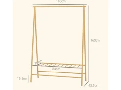 Outlet HOMCOM Garderobenständer Bambus Naturholz 116L x 43,5B x 160H cm