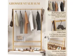 Outlet HOMCOM Garderobenständer Bambus Naturholz 116L x 43,5B x 160H cm