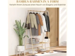 Outlet HOMCOM Garderobenständer Bambus Naturholz 116L x 43,5B x 160H cm