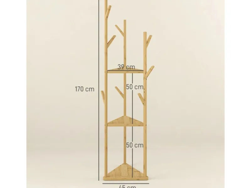 HOMCOM Garderobenständer Bambus 45L x 45B x 170H cm Naturholz