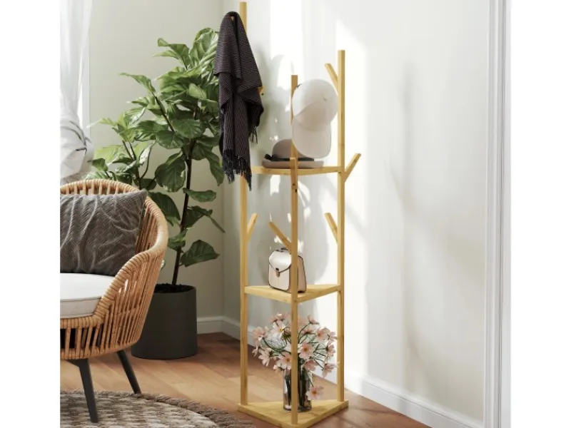 HOMCOM Garderobenständer Bambus 45L x 45B x 170H cm Naturholz