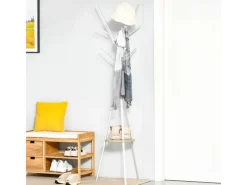 HOMCOM Garderobenständer mit 8 Haken Ablage Metall Weiß 45 x 45 x 180 cm