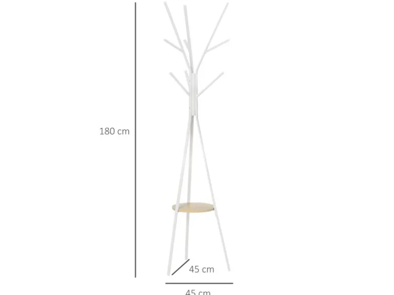 HOMCOM Garderobenständer mit 8 Haken Ablage Metall Weiß 45 x 45 x 180 cm