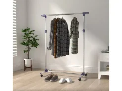 HOMCOM Garderobenständer mit Rollen Höhenverstellbar Edelstahl 86 x 45 x 95 cm