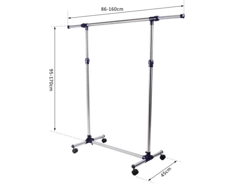 HOMCOM Garderobenständer mit Rollen Höhenverstellbar Edelstahl 86 x 45 x 95 cm