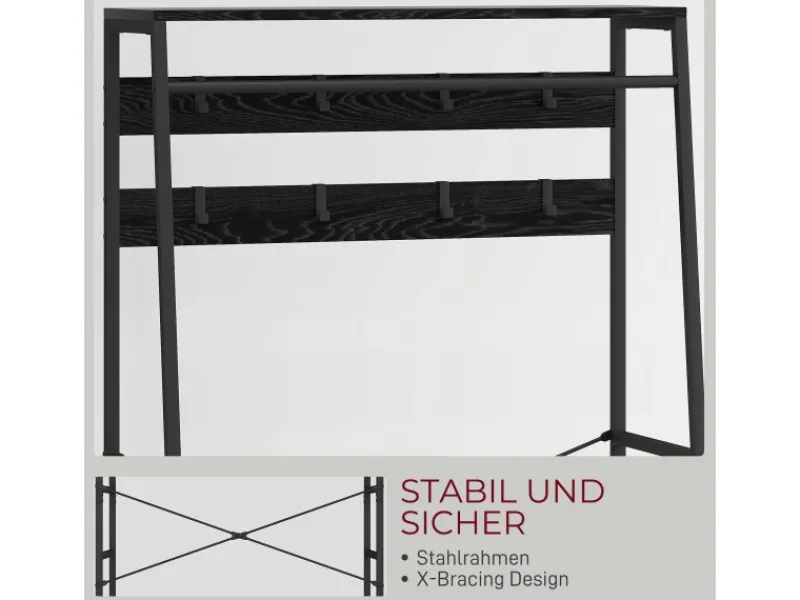 HOMCOM Garderobenständer Spanplatte Stahl 80L x 30B x 180,5H cm Schwarz