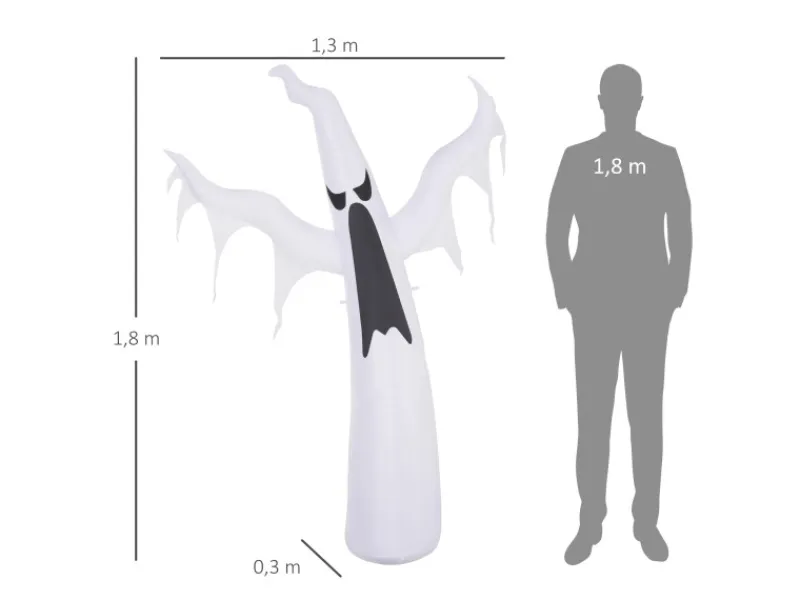 HOMCOM Halloween Aufblasbares Gespenst mit LEDs 130 x 30 x 180 cm
