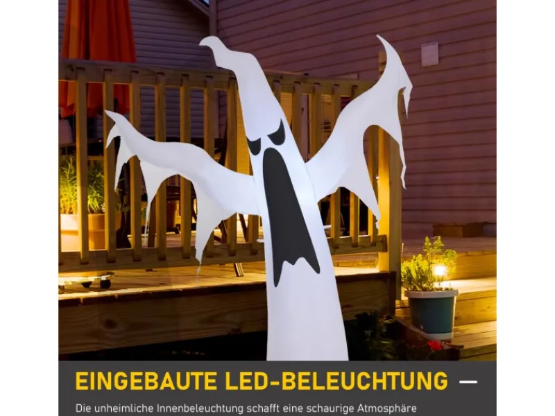 HOMCOM Halloween Aufblasbares Gespenst mit LEDs 130 x 30 x 180 cm