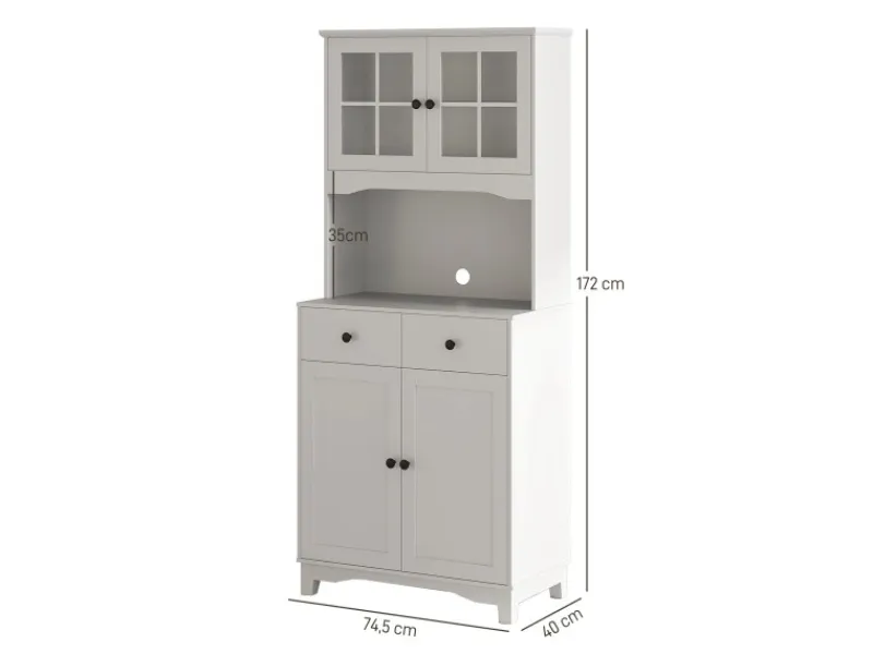 HOMCOM Küchenschrank Hochschrank Spanplatte Weiß 74,5L x 40B x 172H cm
