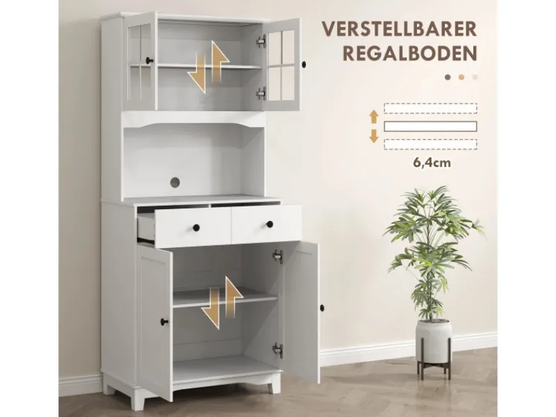 HOMCOM Küchenschrank Hochschrank Spanplatte Weiß 74,5L x 40B x 172H cm