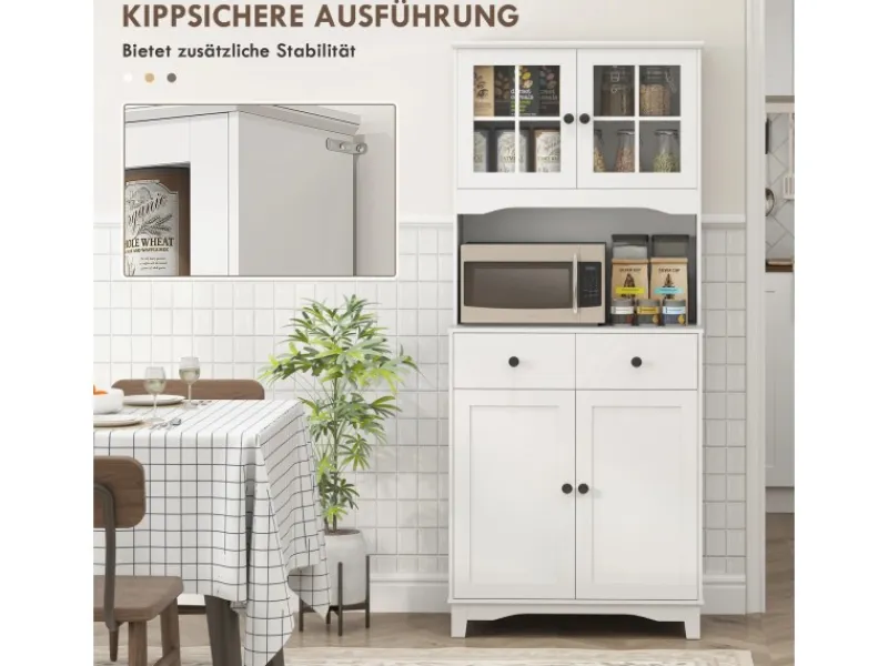 HOMCOM Küchenschrank Hochschrank Spanplatte Weiß 74,5L x 40B x 172H cm