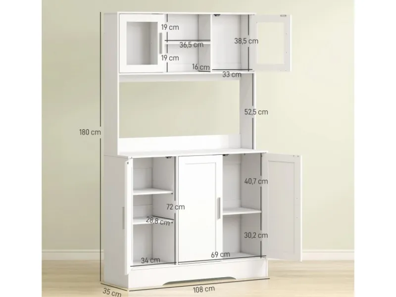 HOMCOM Küchenschrank Spanplatte MDF 108L x 35B x 180H cm Weiß