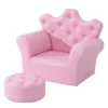 Outlet HOMCOM Kindersofa mit Ottomane in Kronenform Rosa 58 x 40,5 x 49 cm