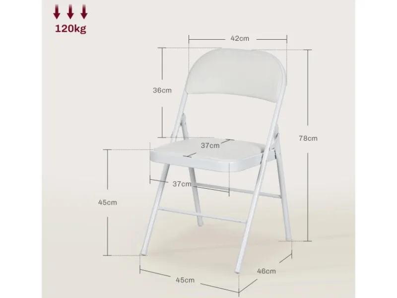 Outlet HOMCOM Klappstuhl Stahl Kunstleder 46L x 45B x 78H cm Weiß
