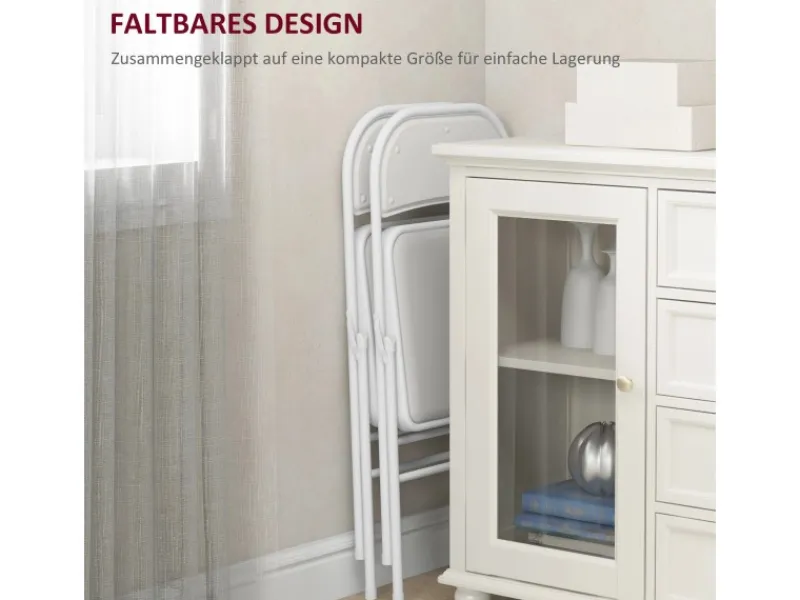 Outlet HOMCOM Klappstuhl Stahl Kunstleder 46L x 45B x 78H cm Weiß