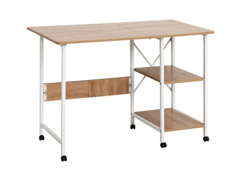 Online HOMCOM Klapptisch Mobiler Computertisch mit Rollen MDF Natur 107 x 55 x 76 cm